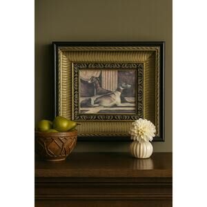 Greyhounds By Elaine Vollherlst Custom Framed Thick Chunky Gold/Black Art Frame